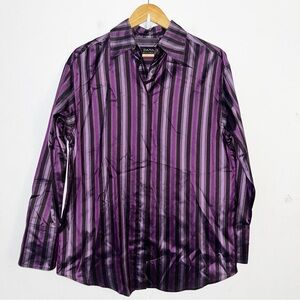 Dana Buchman Women's size 12 Striped Shirt Purple Black - 100% Silk